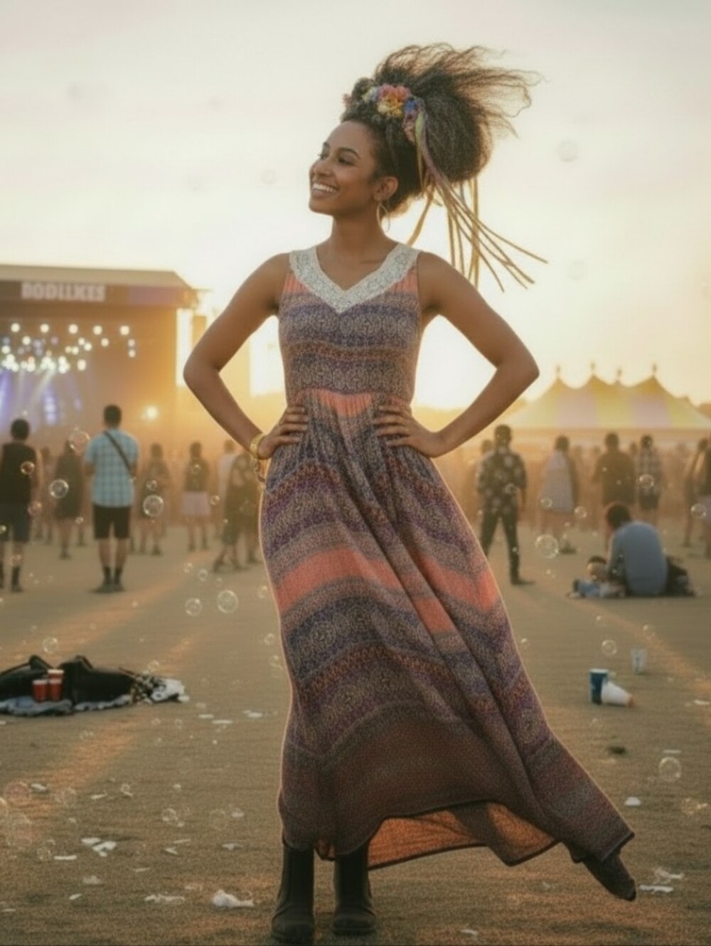 Bila Asymmetrical Dress with Pink and Purple Patterns